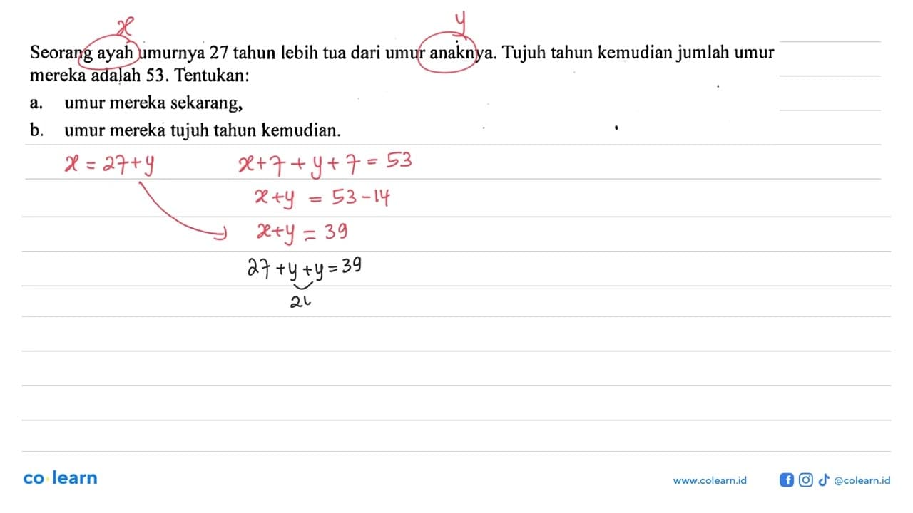 Seorang ayah umurnya 27 tahun lebih tua dari umur anaknya.