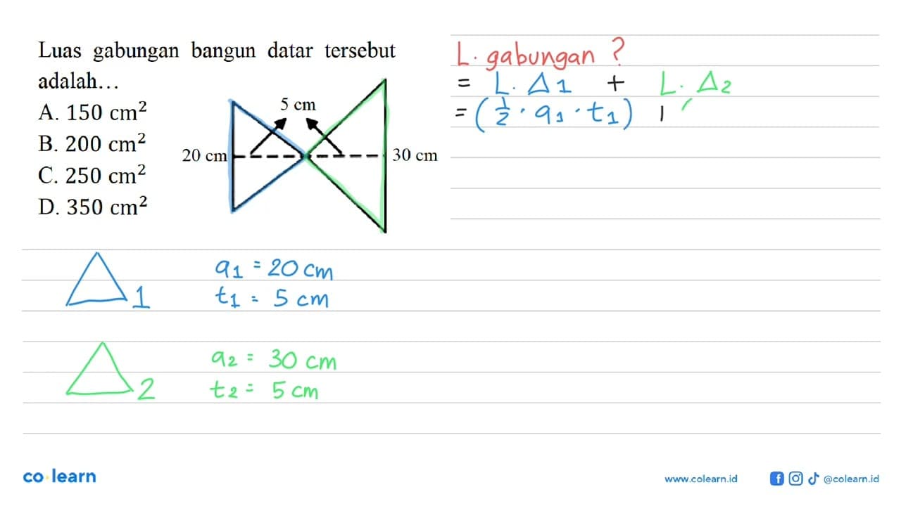 Luas gabungan bangun datar tersebut adalah... 5 cm 20 cm 30