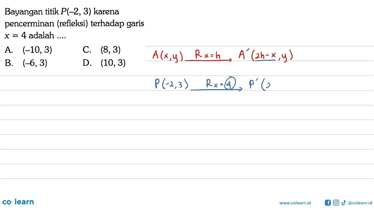 Bayangan titik P(-2,3) karena pencerminan (refleksi)