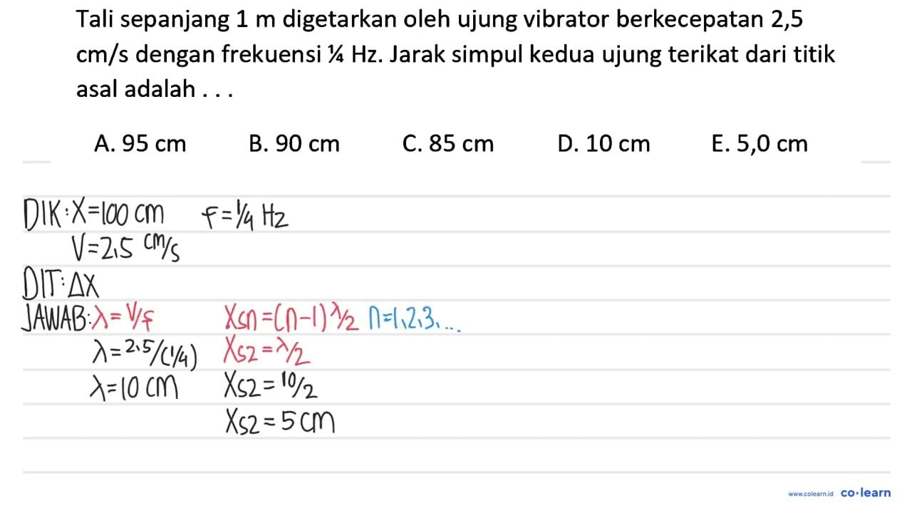 Tali sepanjang 1 m digetarkan oleh ujung vibrator