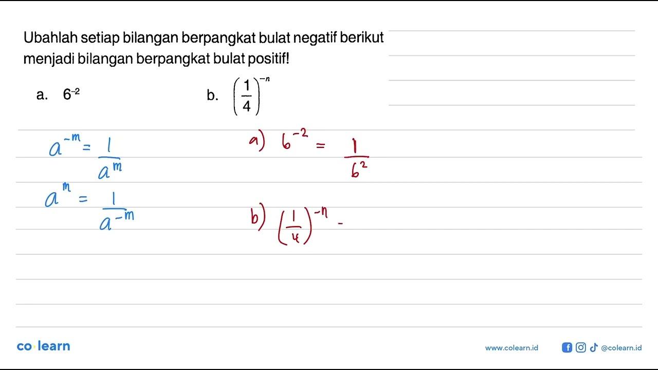 Ubahlah setiap bilangan berpangkat bulat negatif berikut