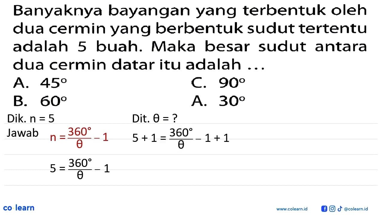 Banyaknya bayangan yang terbentuk oleh dua cermin yang