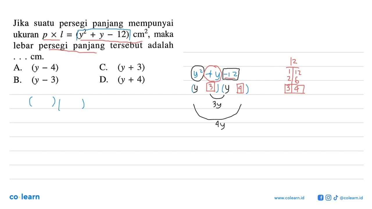 Jika suatu persegi panjang mempunyai ukuran p x l = (y^2 +