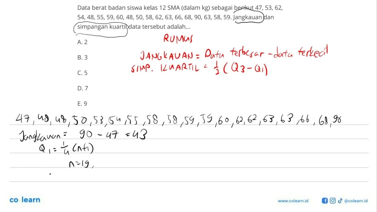 Data berat badan siswa kelas 12 SMA (dalam kg) sebagai