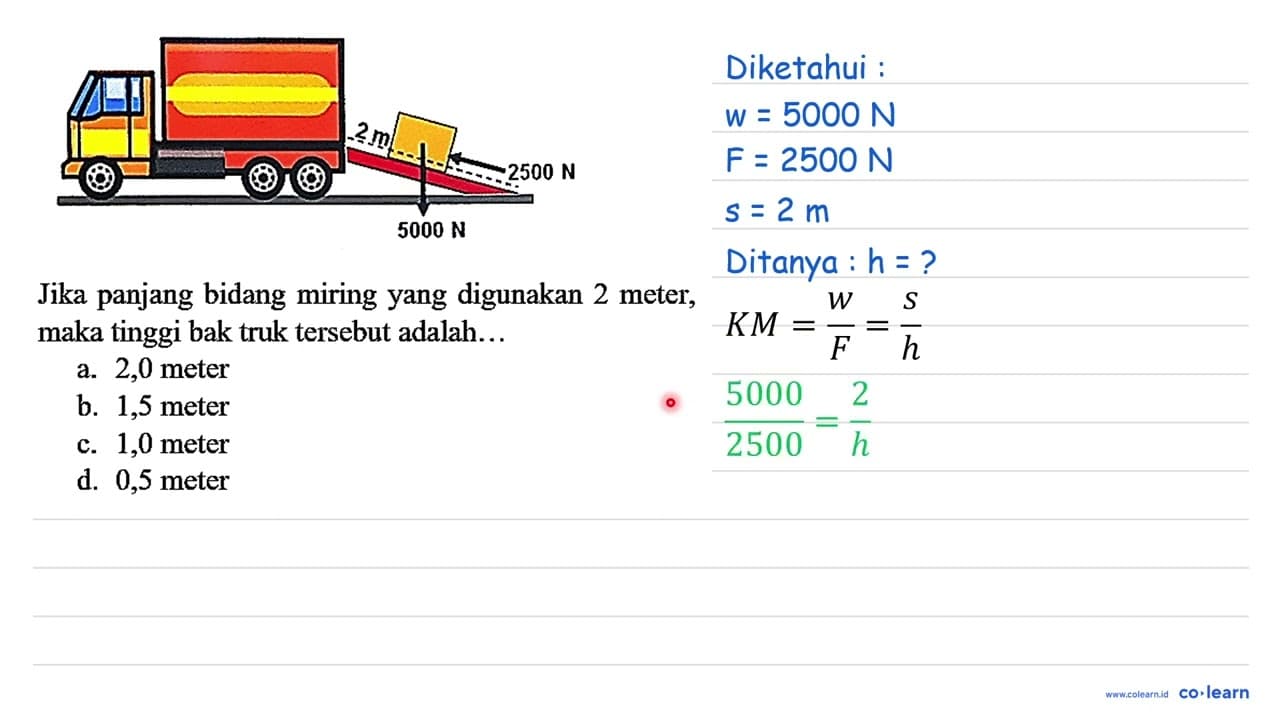 2 m 2500 N 5000 N Jika panjang bidang miring yang digunakan