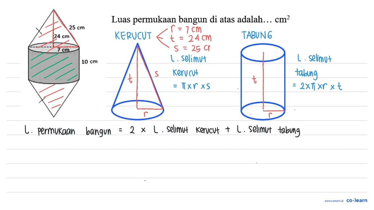 Luas permukaan bangun di atas adalah... cm^(2)