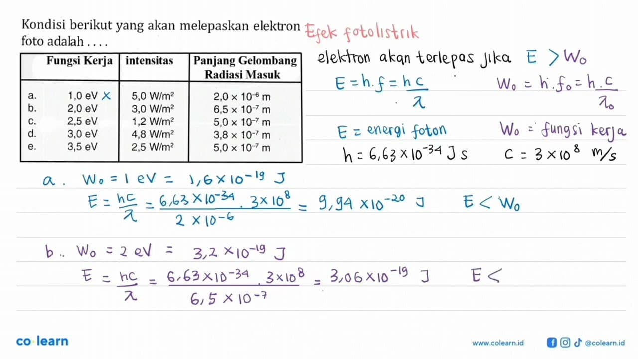 Kondisi berikut yang akan melepaskan elektron foto adalah