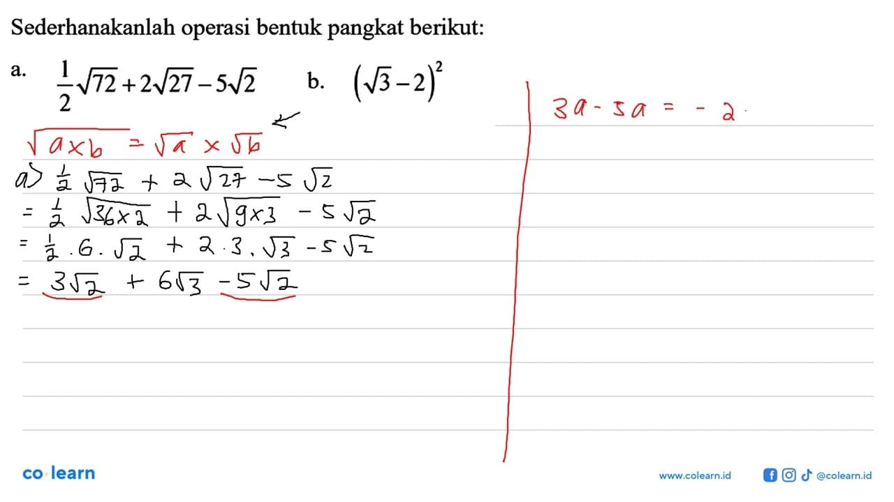 Sederhanakanlah operasi bentuk pangkat berikut: a. 1/2