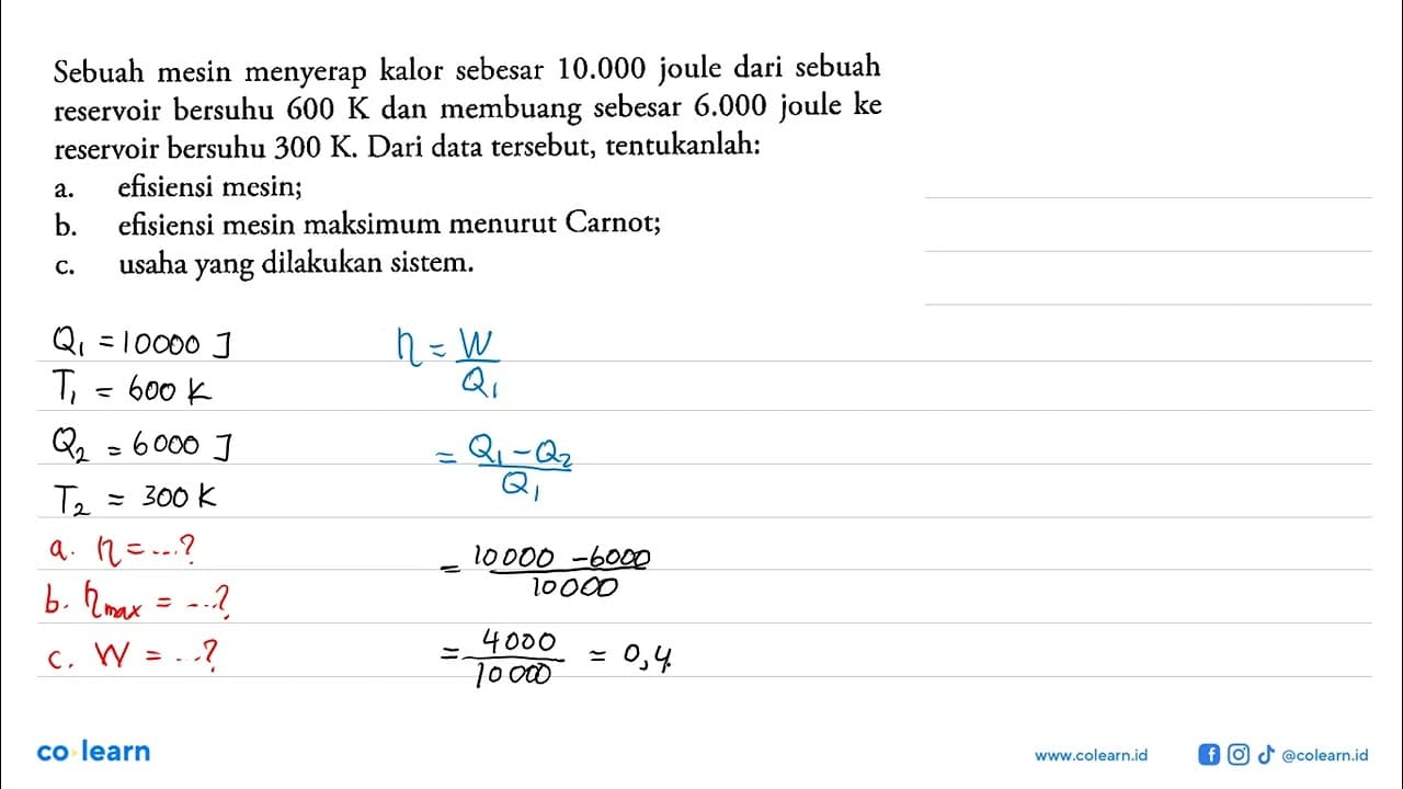 Sebuah mesin menyerap kalor sebesar 10.000 joule dari