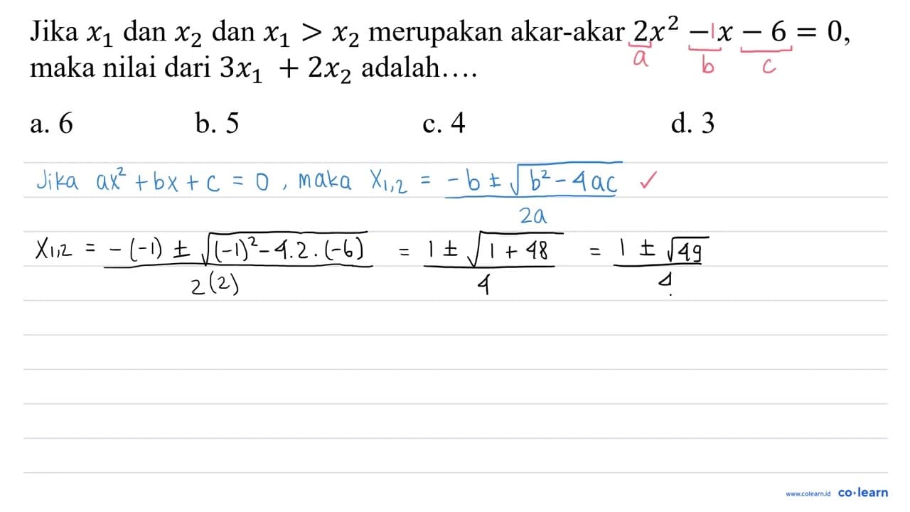 Jika x_(1) dan x_(2) dan x_(1)>x_(2) merupakan akar - akar