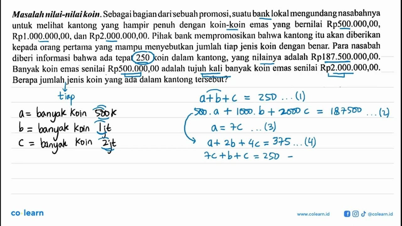 Masalah nilai-nilai koin. Sebagai bagian darisebuah