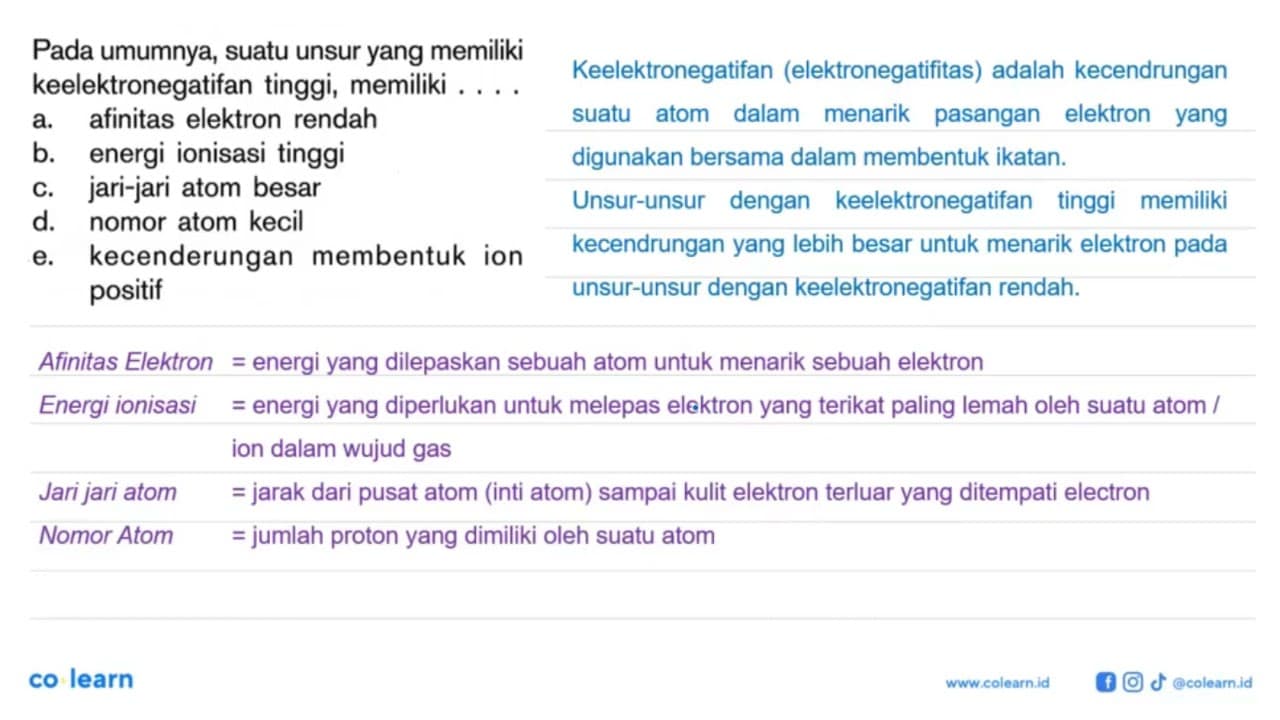 Pada umumnya, suatu unsur yang memiliki keelektronegatifan