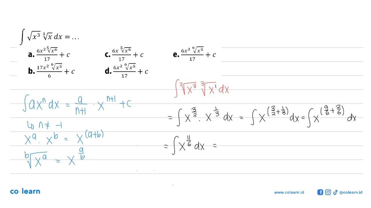 integral akar(x^3) x^(1/3) dx=...