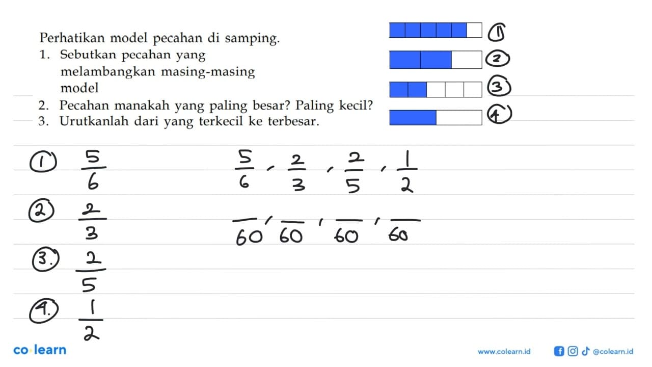 Perhatikan model pecahan di samping. 1. Sebutkan pecahan