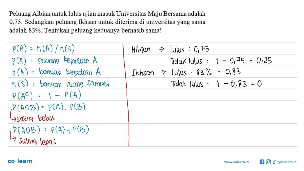 Peluang Albian untuk lulus ujian masuk Universitas Maju