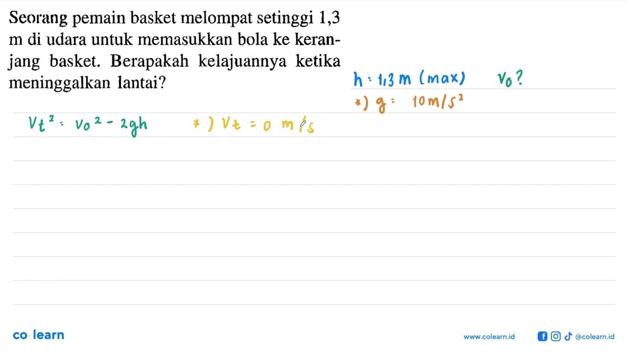 Seorang pemain basket melompat setinggi 1,3 m di udara