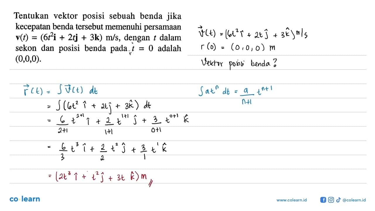 Tentukan vektor posisi sebuah benda jika kecepatan benda