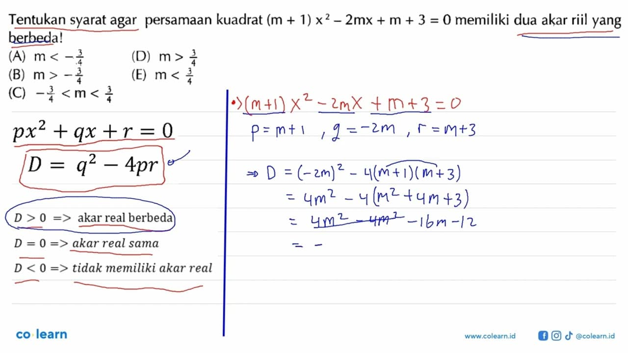 Tentukan syarat agar persamaan kuadrat (m + 1)x^2 - 2mx + m