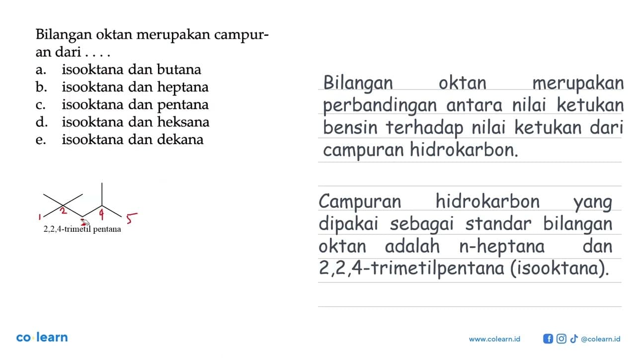 Bilangan oktan merupakan campuran dari ...