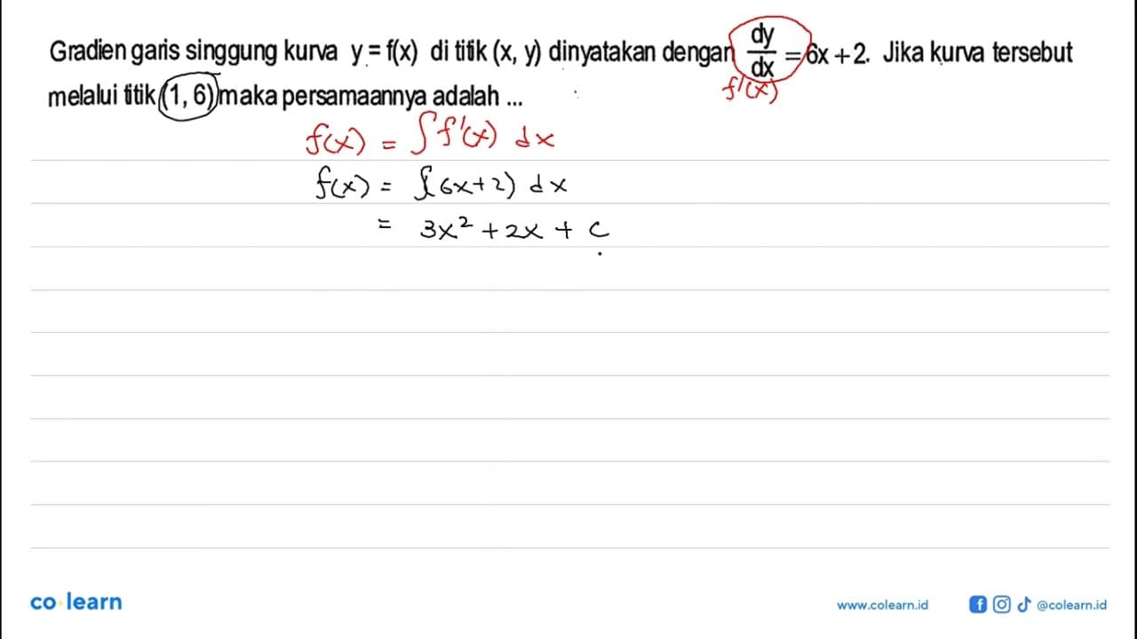 Gradien garis singgung kurva y=f(x) di tifk (x, y)