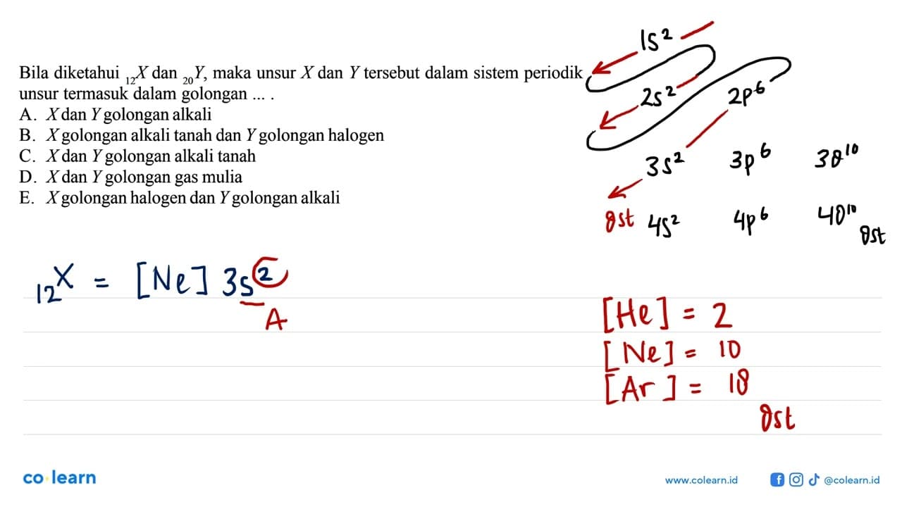 Bila diketahui 12 X dan 20 Y maka unsur X dan Y tersebut