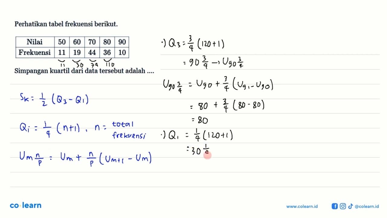 Perhatikan tabel frekuensi berikut. Nilai 50 60 70 80 90