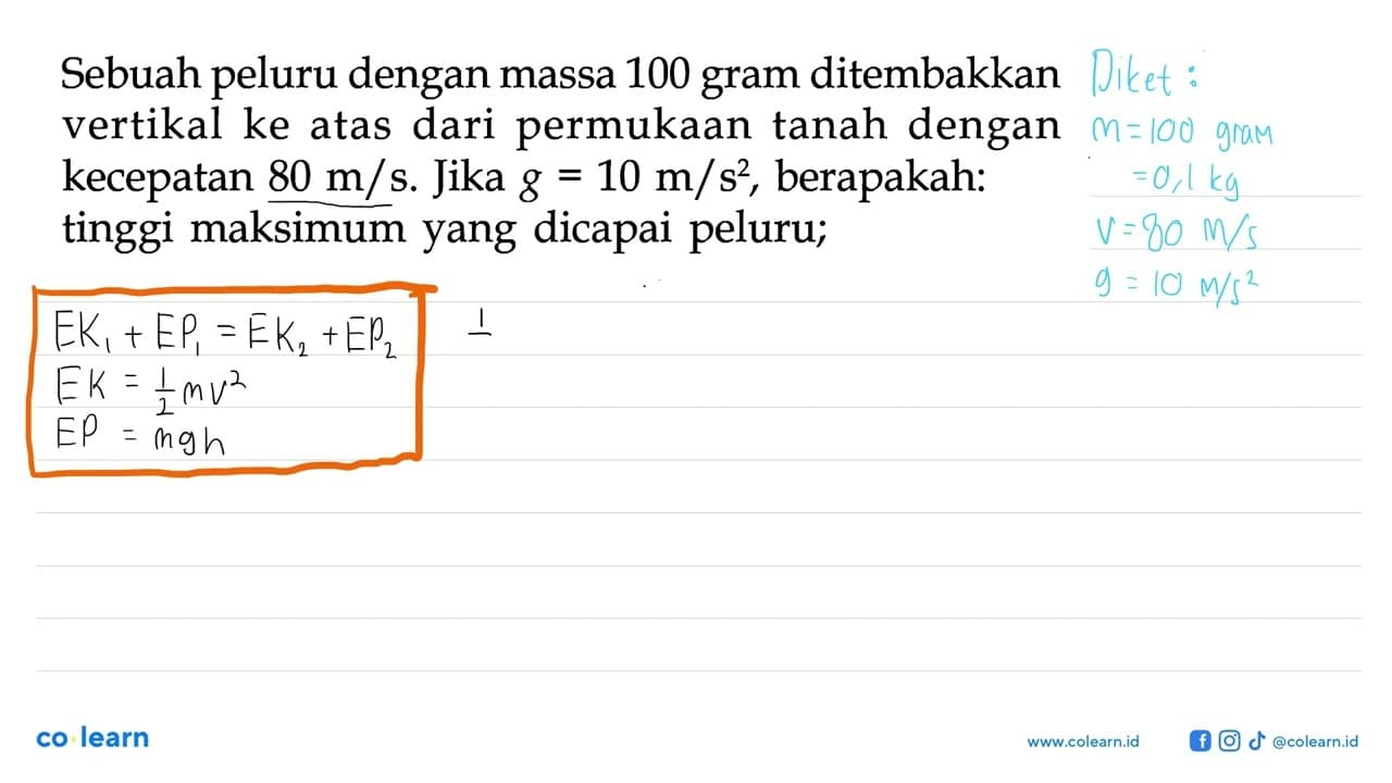 Sebuah peluru dengan massa 100 gram ditembakkan vertikal ke