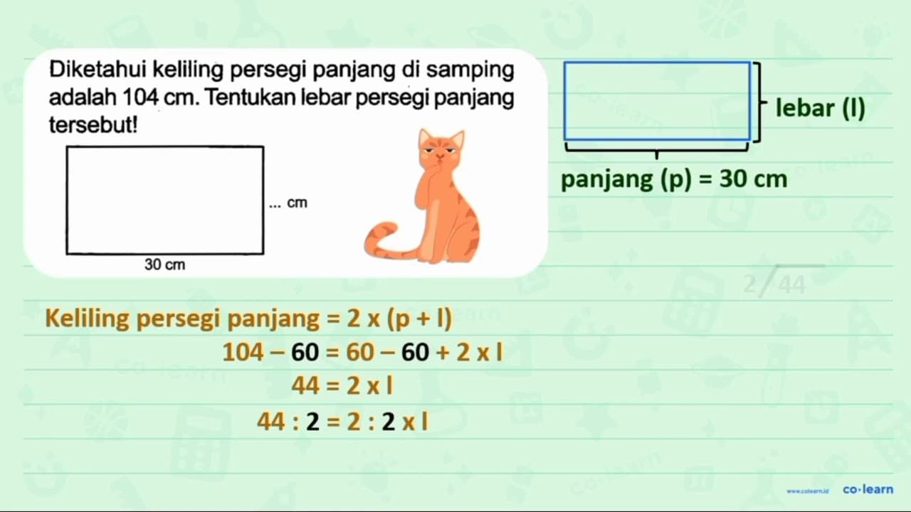 Diketahui keliling persegi panjang di samping adalah 104 cm