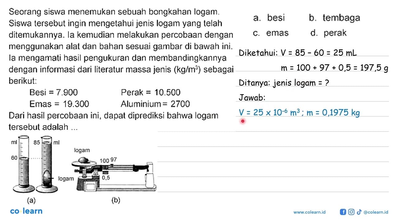 Seorang siswa menemukan sebuah bongkahan logam. Siswa