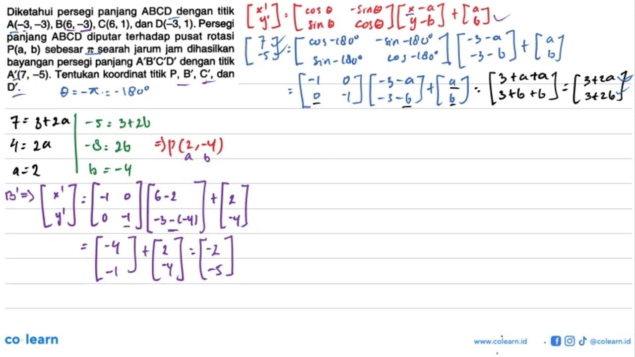 Diketahui persegi panjang ABCD dengan titik A(-3,-3),