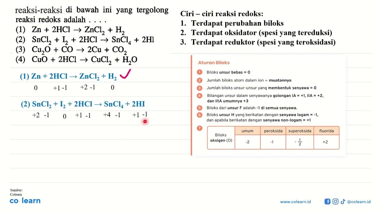 reaksi-reaksi di bawah ini yang tergolong reaksi redoks