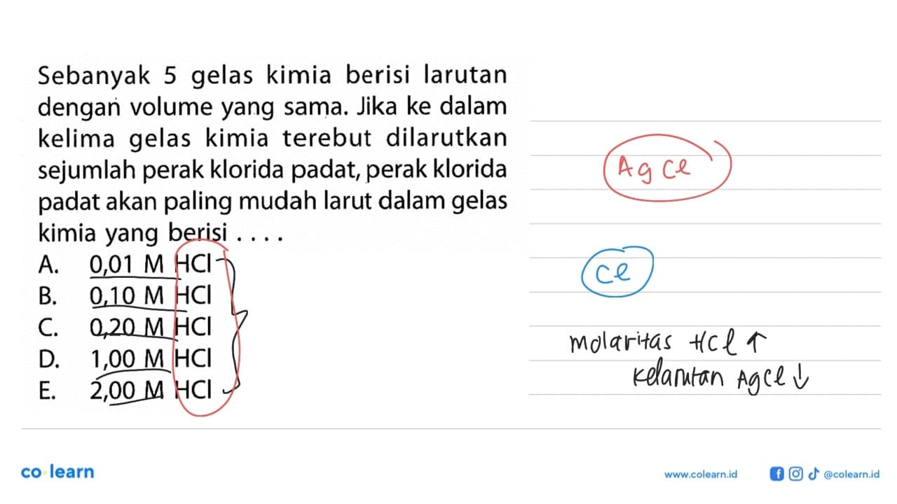 Sebanyak 5 gelas kimia berisi larutan dengan volume yang