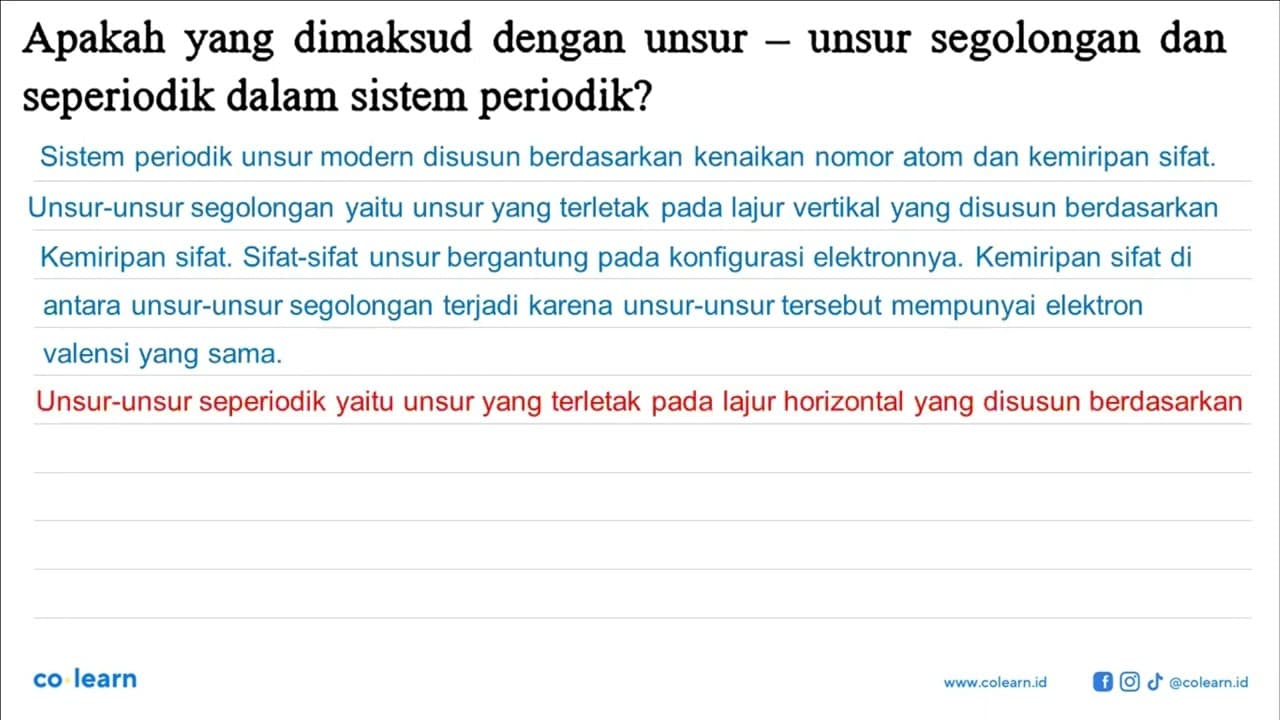 Apakah yang dimaksud dengan unsur - unsur segolongan dan