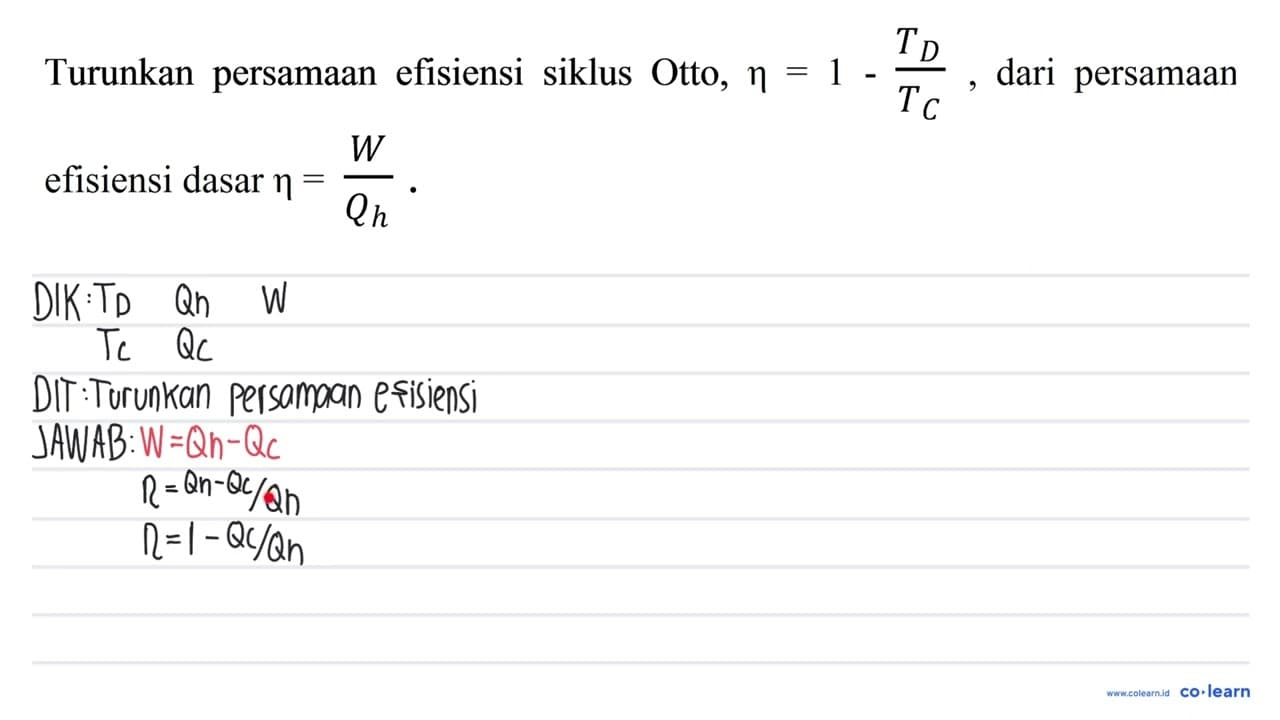 Turunkan persamaan efisiensi siklus Otto, n = 1 -