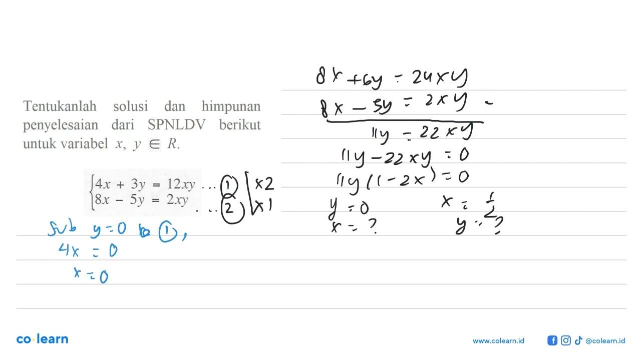 Tentukanlah solusi dan himpunan penyelesaian dari SPNLDV