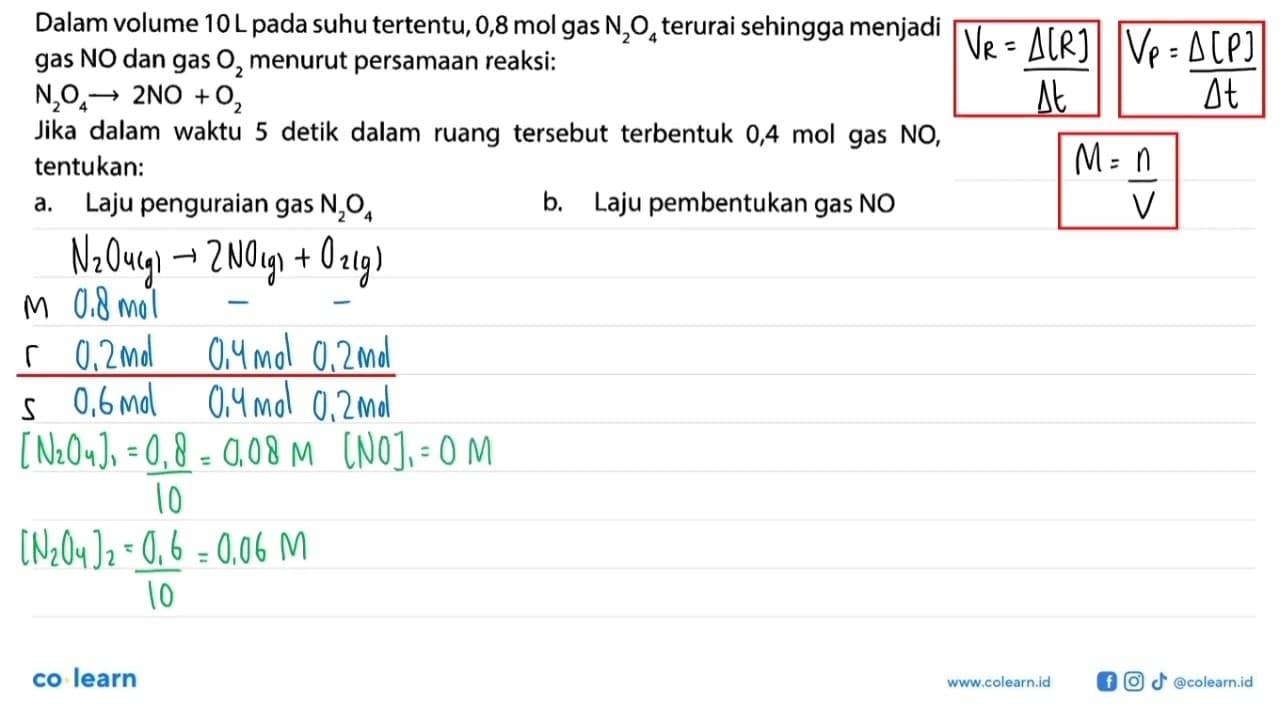 Dalam volume 10 L pada suhu tertentu, 0,8 mol gas N2O4