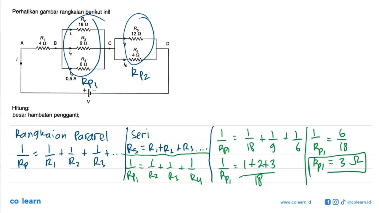 Perhatikan gambar rangkaian berikut Ini! A.R2 18 ohm R5 12