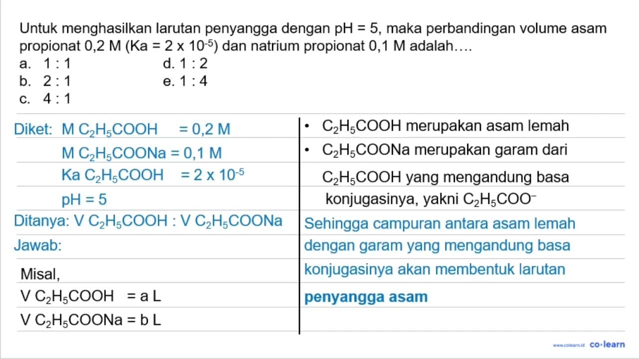 Untuk menghasilkan larutan penyangga dengan p H=5 , maka