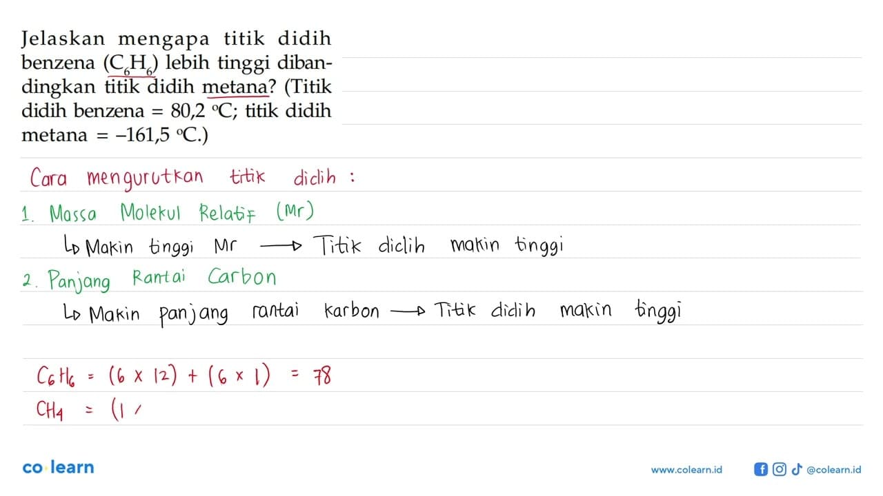 Jelaskan mengapa titik didih benzena (C6H6) lebih tinggi