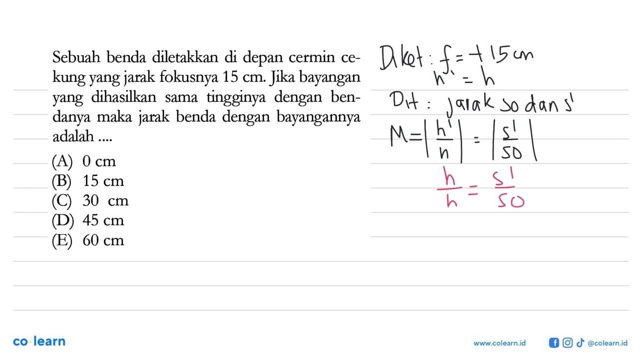 Sebuah benda diletakkan di depan cermin cekung yang jarak