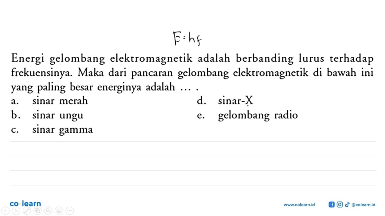 Energi gelombang elektromagnetik adalah berbanding lurus