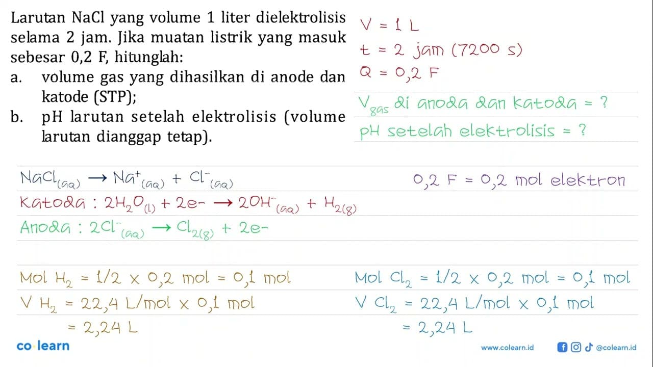 Larutan NaCl yang volume 1 liter dielektrolisis selama 2