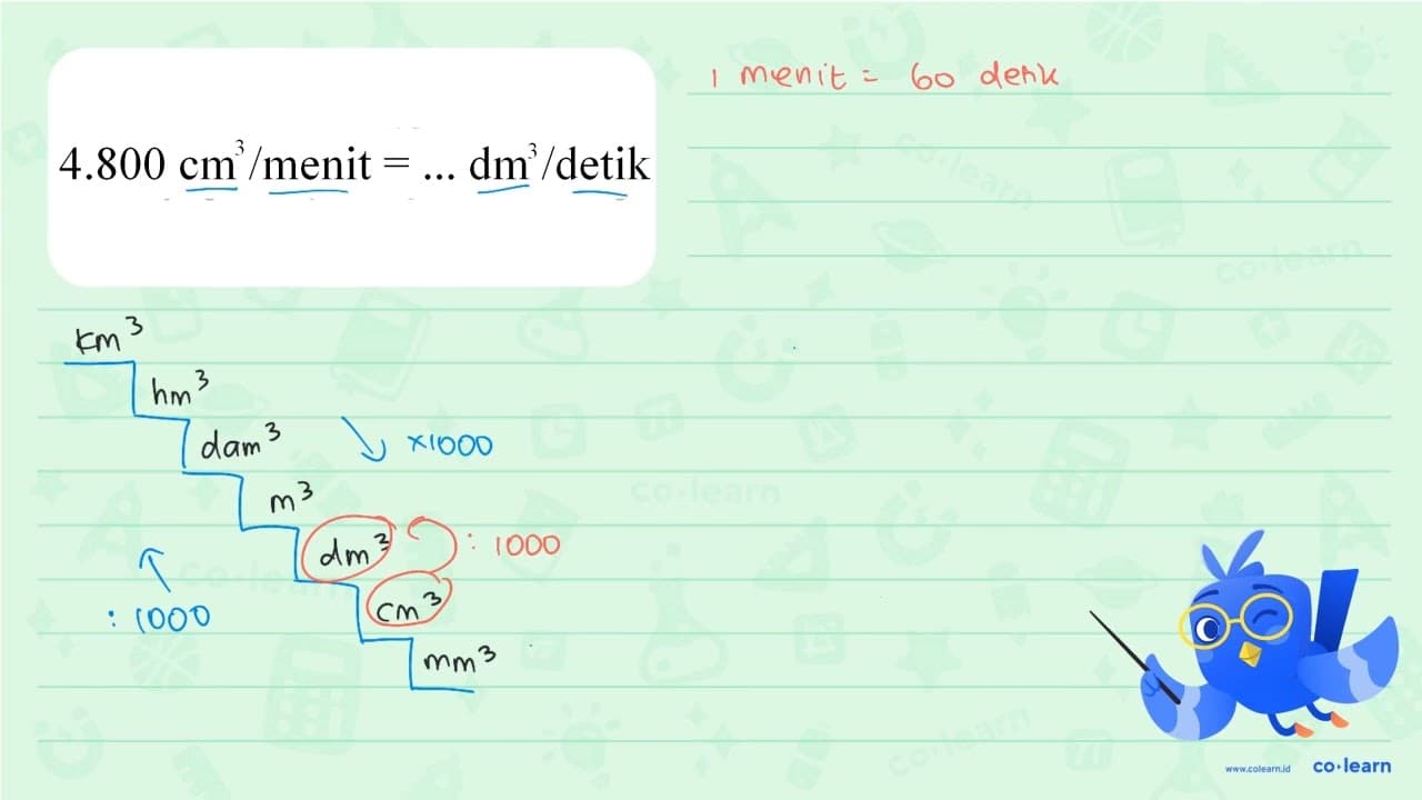 4.800 cm^3 /menit = ... dm^3 /detik