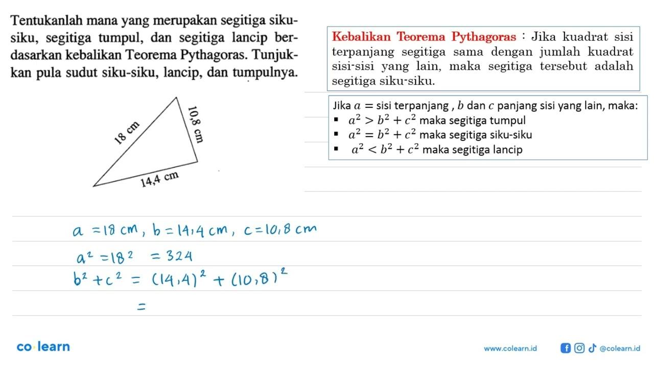 Tentukanlah mana yang merupakan segitiga sikusiku, segitiga