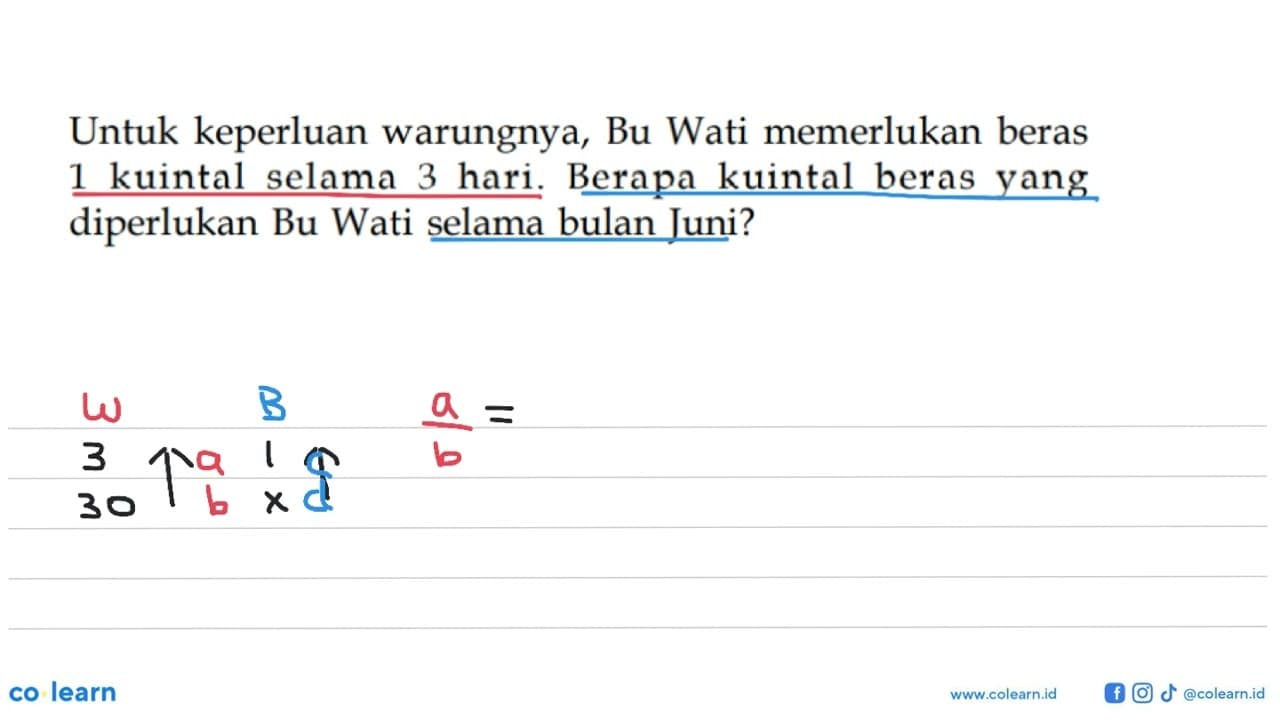 Untuk keperluan warungnya, Bu Wati memerlukan beras 1