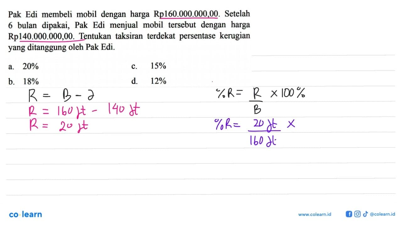 Pak Edi membeli mobil dengan harga Rp160.000.000,00 .