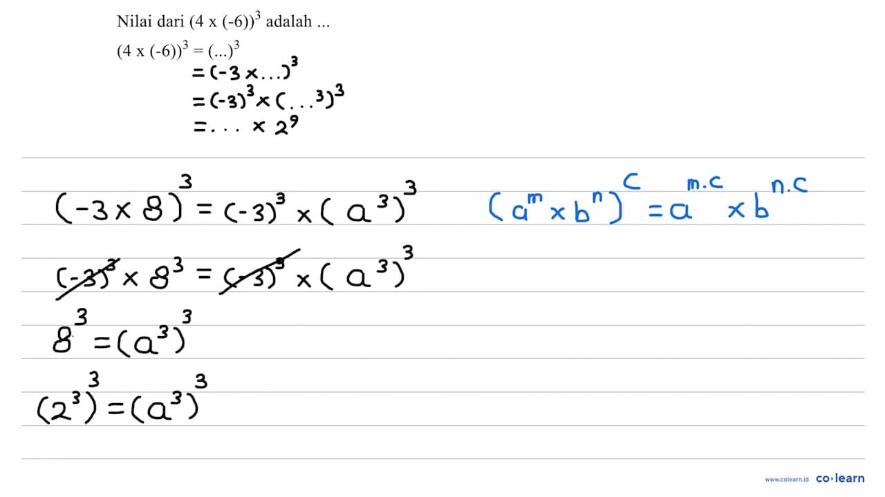 Nilai dari (4 x(-6))^3 adalah ... \begin{aligned) (4