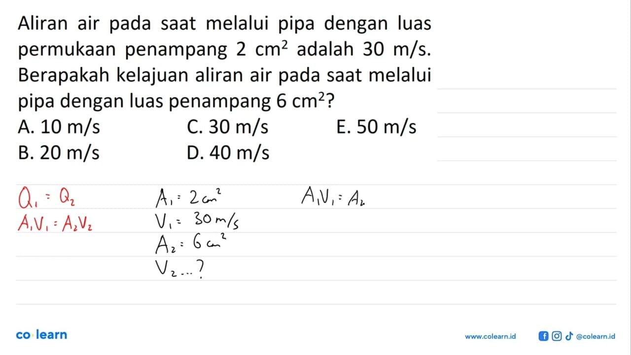 Aliran air pada saat melalui pipa dengan luas permukaan