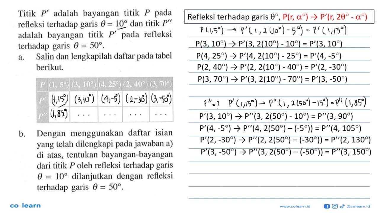 Titik P' adalah bayangan titik P pada refleksi terhadap