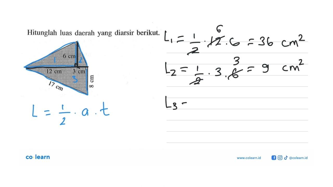 Hitunglah luas daerah yang diarsir berikut.6 cm 12 cm 3 cm